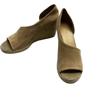 Vince. Sonora Tan Suede Espadrille Wedge Sandal Women's 9M Peep Toe